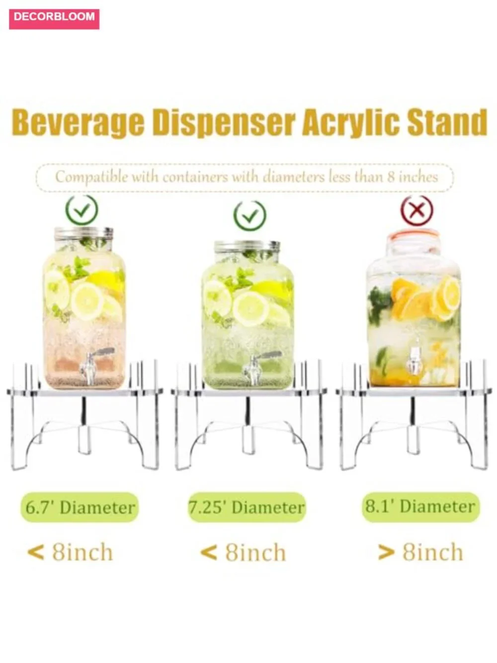 Clear Acrylic Beverage Dispenser Stand, Elevated Serving for Parties, Fit 8in - Picture 2 of 6